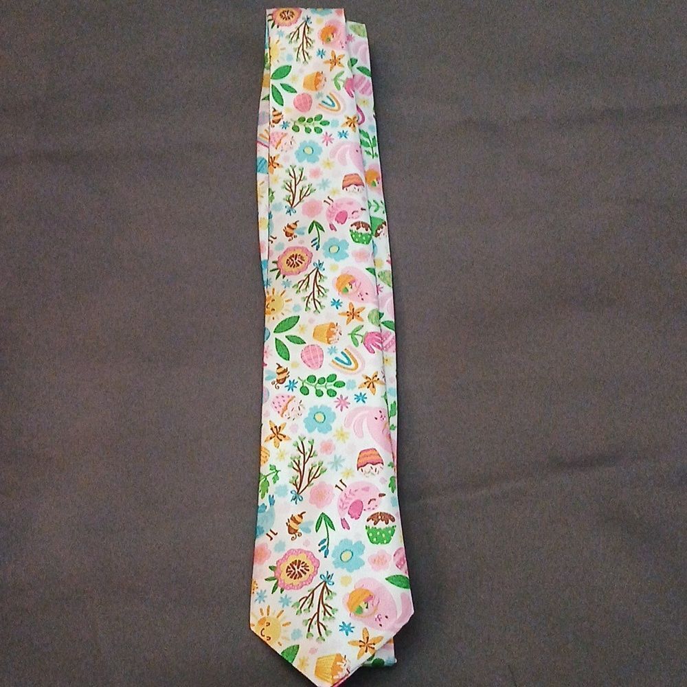 Easter Spring  Rabbit,  easter eggs, flowers, cupcakes, print holiday tie  NWOT